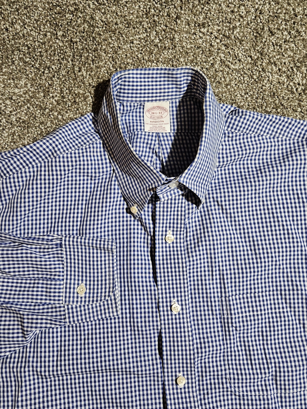 Brooks Brothers Shirt Mens 16.5-33 Gingham Supima Cotton Madison Button Down